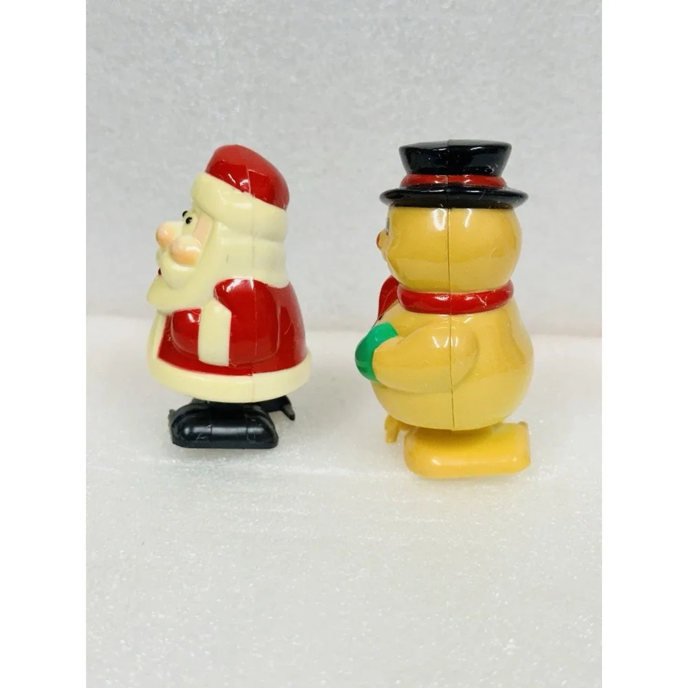 Vintage Santa Snowman Hard Plastic Windup Walking Toy Decoration  Clockwise